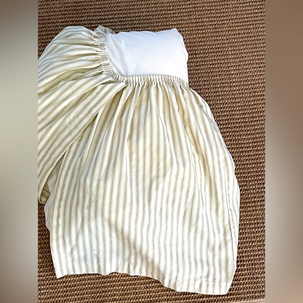 Set of 2 Country Curtains Tan & Cream Twin Ticking Stripe Bed Skirt 15” drop